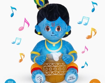 Mantra Singing Baby Krishna Interactive Soft Toy, Krishna doll, Hindu God, present for all occasions, Plush, sensory, musical, birthday