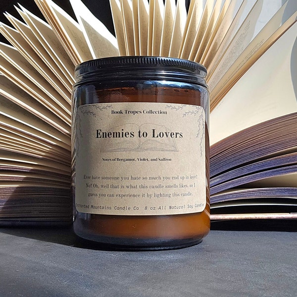 Enemies to Lovers Book Trope 8 oz Soy Wax Candle - Book Trope Collection - Bookish Candle - Bookish Merch - All Natural Soy Wax Candle