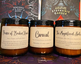 Caraval Candle Collection- bookish merch - soy wax candle - book lover candle - book candle - Stephanie Garber Inspired-OUABH