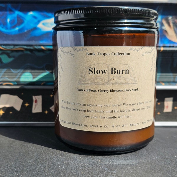 Slow Burn 8 oz soy wax candle - Book Trope Candle - bookish merch - all natural soy wax candle - book lover candle - book candle.