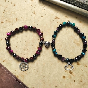 Vi and Jinx | Arcane Character Inspired Magnetic Heart Charm Friendship Bracelet Set