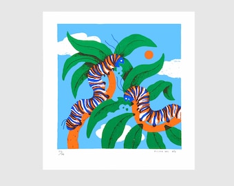 Limited edition screen print "Monarch butterfly caterpillars"