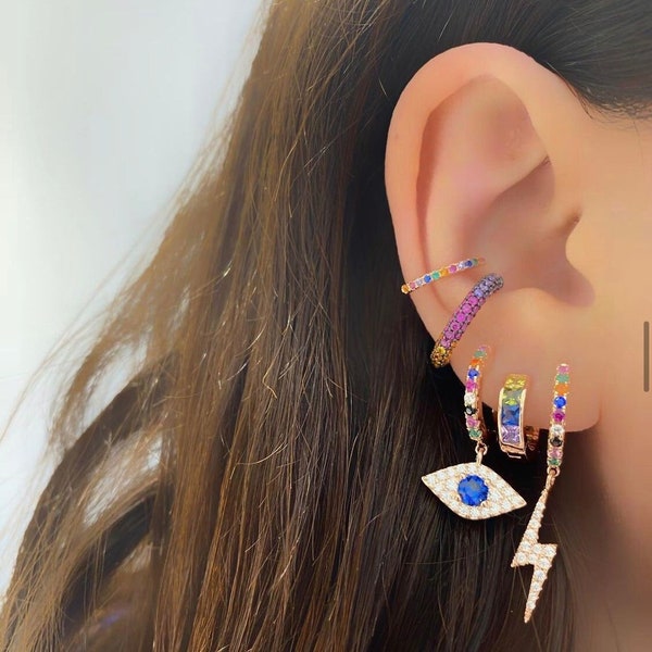 Cartilage Earrings Multicolor Bety, Cuff, Fake piercing, Simple Ear Cuff, Zirconia Jewelry, Silver Ear cuff, Cartilage, Fake Conch Piercing,