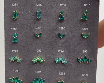 Emerald Piercing,Baguette,Marquis,Drop pendant,Helix Piercing,Screw back,Stud Piercing by turning,Tragus Piercing,Silver,multiple piercings