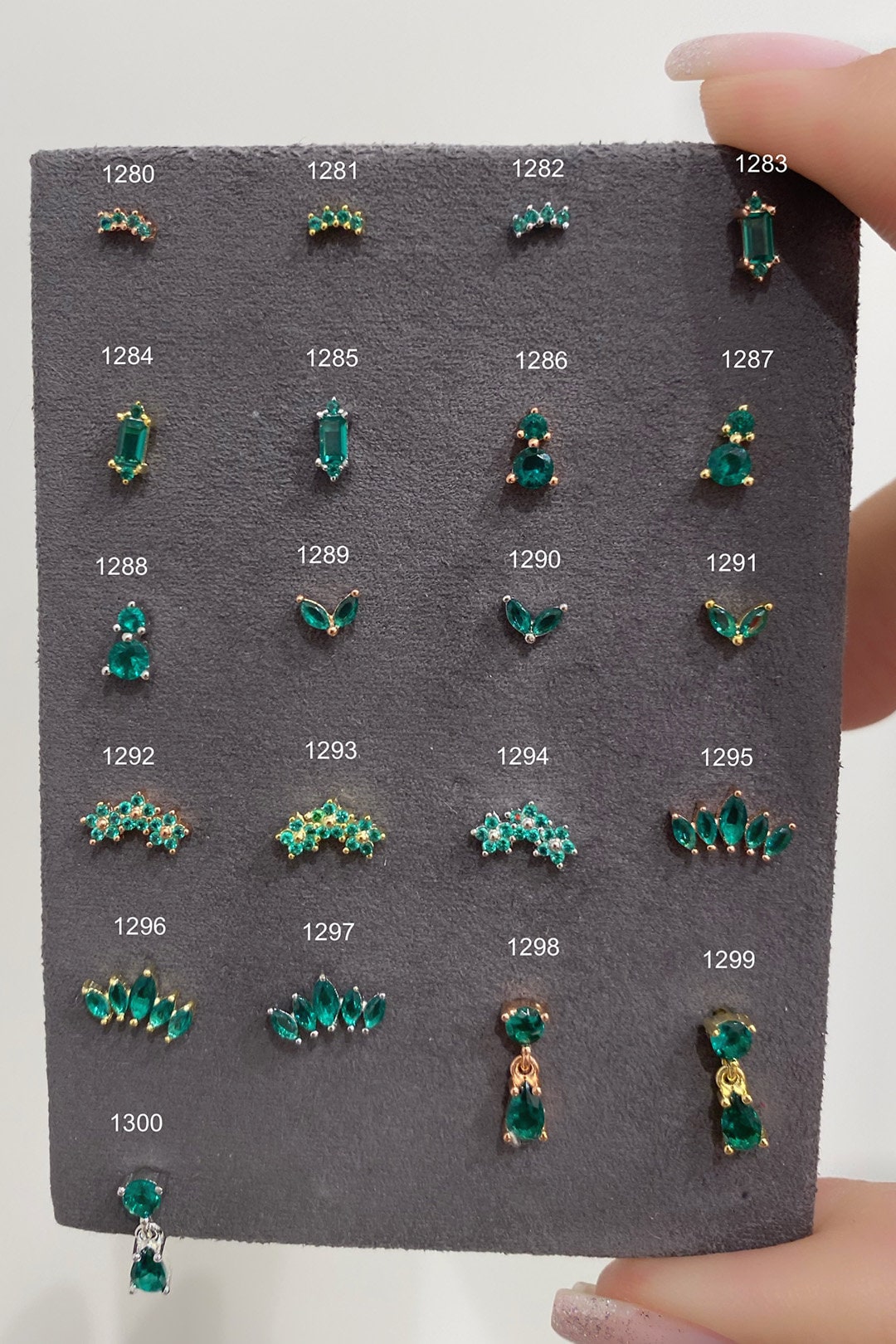 Emerald Piercing,Baguette,Marquis,Drop pendant,Helix Piercing,Screw back,Stud Piercing by turning,Tragus Piercing,Silver,multiple piercings