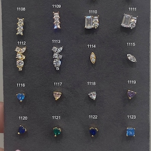 Three Baguette C Shape Piercing,Tria Piercing,Different Color Zirconia Heart Shape Piercing, 925 Silver,Screw back,Helix, Tragus,Flat,Aqua
