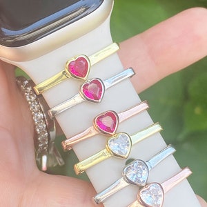 Ruby White Heart Charm,Baguette Apple,Smart Watch Band Bars,Silicone Band Charm,Apple Silver Charm Accesory,925 Dainty Charm,Watch Accesory