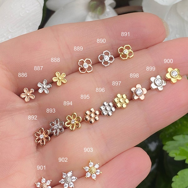 Floral Piercing,Daisy Piercing,Flower Piercing,Helix Piercing,Screw back,Stud Piercing by turning,Tragus Piercing,925 ct Silver,Vermeil