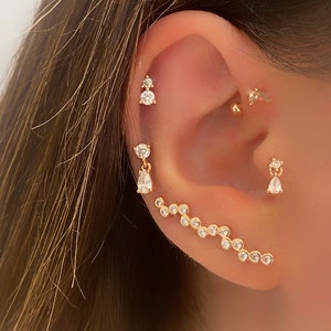Sterling Silver Ear Climber Earrings,Ear Climbers,Silver Earrings,Ear Crawlers,Ear Sweep,Long Earrings Gold Filled Rose,Dainty Earrings