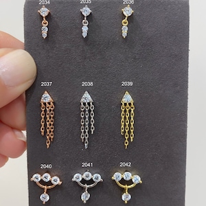 Dreieck mit Kette Piercing,Drei Solitär Piercing,Helix Piercing,Schraubverschluss,Bolzen Piercing durch drehen,Flach Piercing,Solitär Piercing