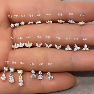 Piercing Solitaire, Piercing Marquis, Pendentif Goutte, Helix Piercing, Revissé, Stud Piercing en tournant, Tragus Piercing, Argent 925 ct