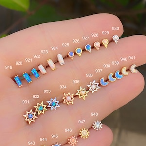 Opalpiercing,Baguette Opal Piercing,Crescent Opal Piercing, Helix,Schraubverschluss,Ohrstecker Piercing durch drehen,Tragus Piercing,925 ct Silber,Gift
