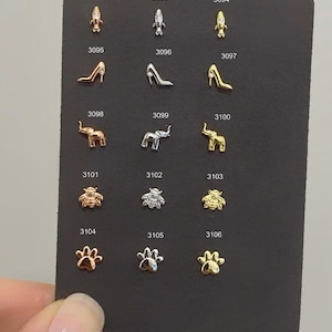 Piercing de cohete, tacones altos, elefante, abeja, pata, caracola, cartílago, barra curva, hélice, rosca trasera, plata de 925 ct.