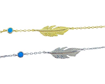 Feather Bracelets, Silver or Gold , 925 Sterling Silver -  Feather Figure , Boho Style