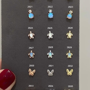 Blue,White Opal Solitare Stone Piercing,Tortoise,Butterfly,Tragus,Helix Stud,Cartilage Stud,Bird,Piercing gift,Forward helix,Silver Piercing