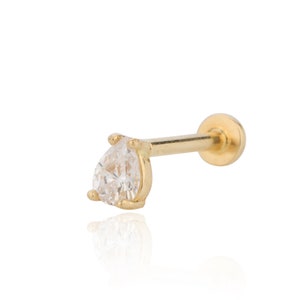 Drop Solitaire 14 kt. Gold Tragus Helix Piercing,Daith Rook,Snug,Forward helix, Helix Piercing, 14 kt. Gold Piercing,drop diamond Tragus