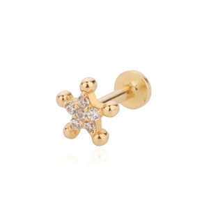 Sheriff Star 14 kt. Gold Tragus Helix Piercing, Daith Rook, Snug, Forward helix, Helix Piercing, 14 kt. Gold Piercing, ster Oorbel, Star Tragus