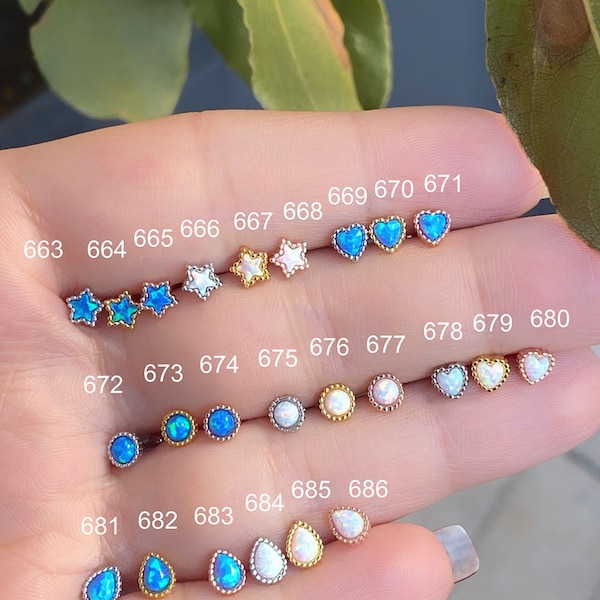 Opal Stone Piercing,Screw,Rose gold,Helix,Bar,Drop,Heart,Star, Ear jewelry,Tragus stud,Christmas gift,Helix Stud,Cartilage Stud,Star Stud