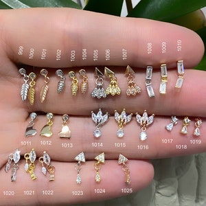 Baguette Dangle Piercing,Marquis Piercing,Drop Pendant,Triangle Helix Piercing,Screw back Stud Piercing turning,Tragus Piercing,925 Silver