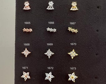 Star Piercing,North Star Piercing,Pole Star Piercing,Helix Piercing,Screw back,Stud Piercing by turning,925 ct Silver,Polaris Piercing