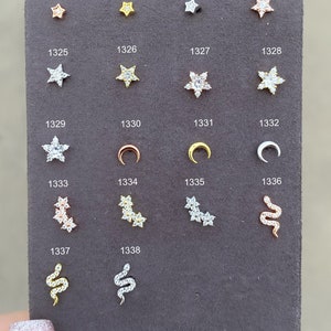 Snake Piercing, Mini Star Piercing, Crescent Piercing, Threaded Stud Oorbellen, Tragus, Conch, Helix Piercing, Screw back, Stud Piercing door te draaien