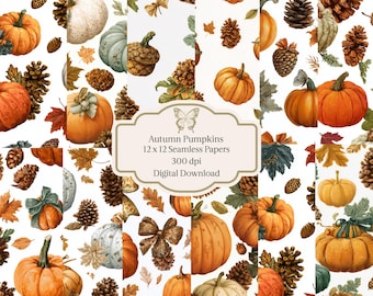 Autumn Pumpkins 12 x 12 Digital Scrapbook Papers