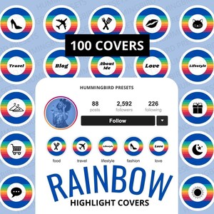 Highlight Covers Rainbow Blue | 100 Instagram Story Icons | Fun, Retro, LGTBQ Pride, Blogger, Lifestyle, Travel | Colorful IG Story Icons