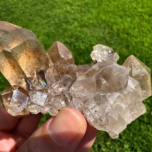 Golden Rutile Smoky Quartz Cluster: Elestial Records Keeper, Channeling Face