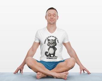 Funny Cat Slap Day V-Neck Tee, Funny Shirt, Cat Lover Gift, Humorous T-Shirt, Unique Graphic Tee, Pet Owner Humor, Grumpy Cat Shirt