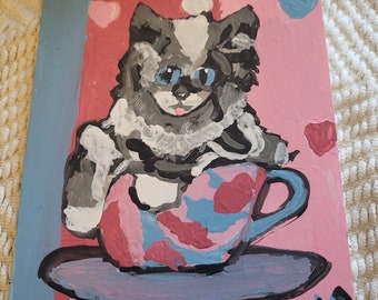 Cute Cat in a Teacup painting