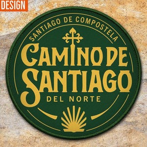 Camino de Santiago del Norte Patch – Santiago de Compostela gewebter Pilger-Aufnäher Ø 7,5 cm | Outdoor & Trekking