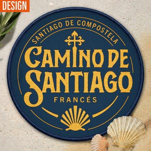 Camino de Santiago Francés Patch – Santiago de Compostela gewebter Pilger-Aufnäher Ø 7,5 cm | Outdoor & Trekking