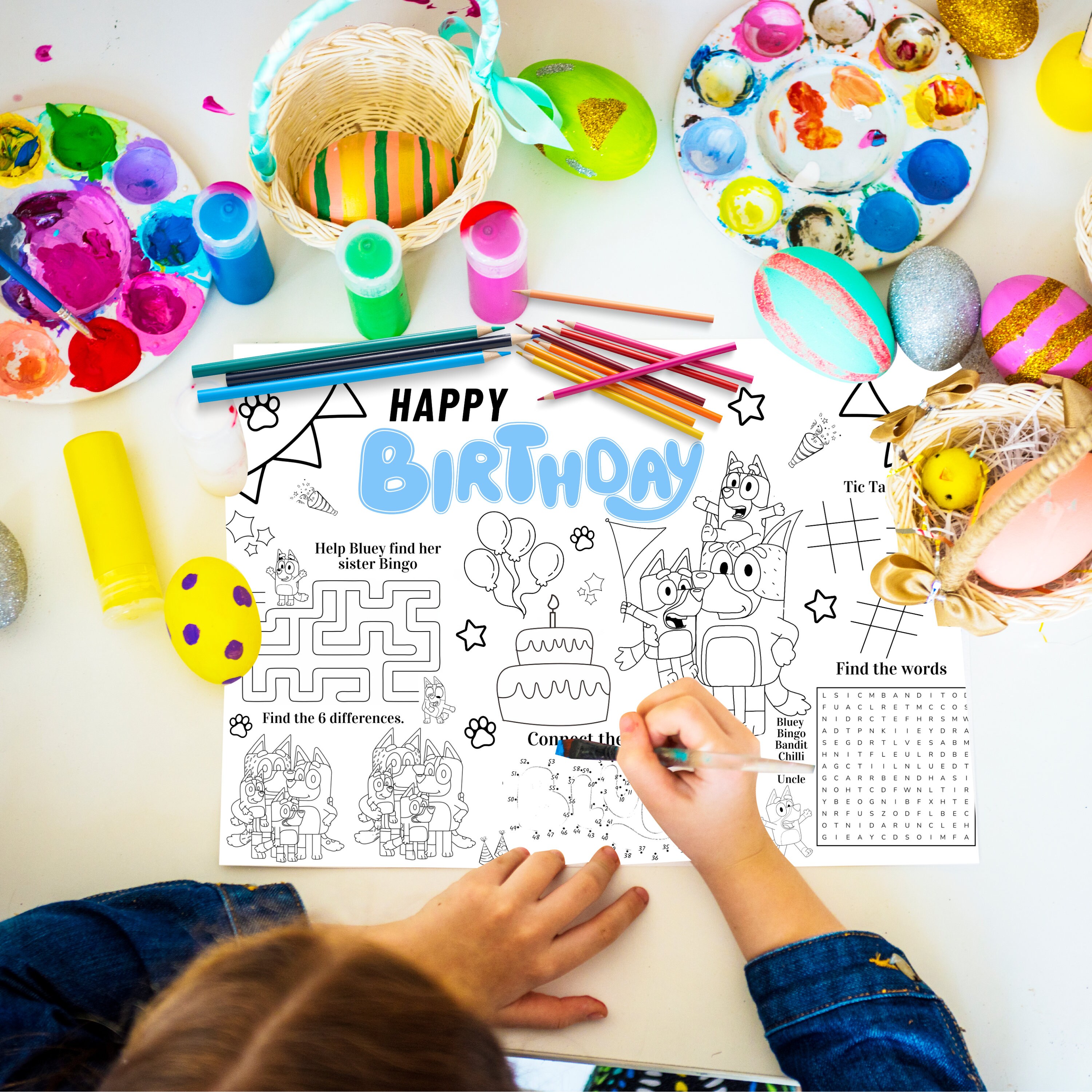Bluey Coloring Page, Bluey Birthday Placemat, Activity Set, Bluey Party