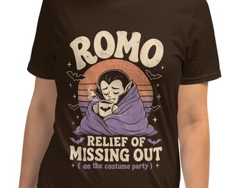 Spooky ROMO, Relief of Missing Out on the Costume Party, Cozy Vampire Dracula, At Home Halloween, Unisex T-Shirt