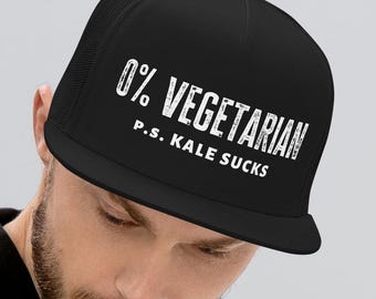 0% Vegetarian Trucker Cap, Funny Carnivore Meat Eater Biohacker