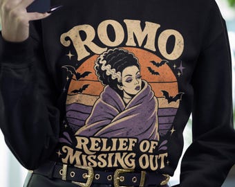 Cozy Bride of Frankenstein ROMO Sweatshirt, Relief of Missing Out on the Costume Party, At Home Introvert Halloween