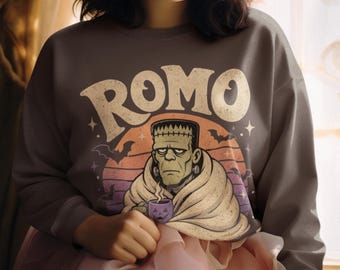 Cozy Frankenstein ROMO Unisex Sweatshirt, Relief of Missing Out on the Costume Party, At Home Introvert Halloween