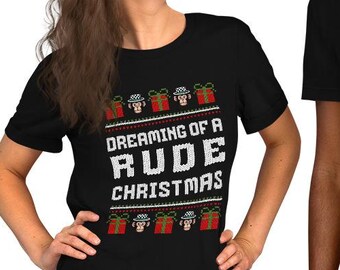 Dreaming of a Rude Christmas Ugly Christmas Style Unisex T-Shirt, Happy Skalidays, 2 Tone Ska