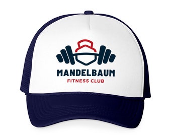 Mandelbaum Fitness Club Foam Trucker Cap, 90s Pop Culture, Funny TV Sitcom, Mandelbaum Gym