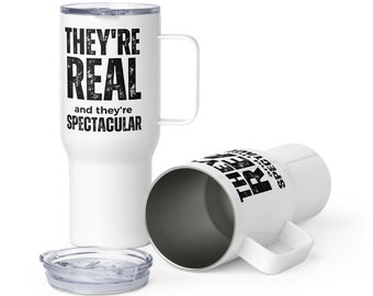 They're Real and They're Spectacular 25 oz Travel Mug with Handle, 90s Pop Culture, Funny 90 Sitcom, Seinfeldism Travel Mug