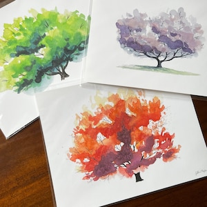 Orange Autumn Tree Watercolor Painting | Giclee Print