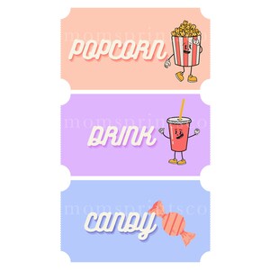 Printable Retro Concession Stand Tickets Bundle Movie Night - Etsy