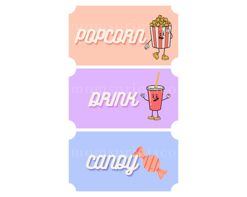 Printable Retro Concession Stand Tickets Bundle Movie Night Etsy