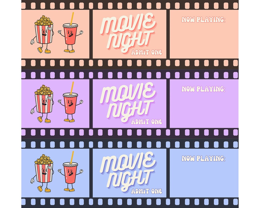 Retro Movie Night Tickets Bundle Printable Set of Movie - Etsy