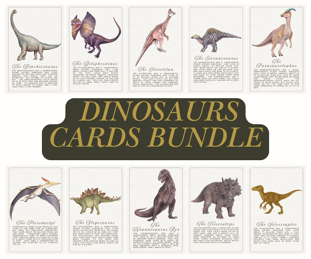 Dinosaurs Cards Bundle 4x6 | Printable Science Learning Materials | T ...