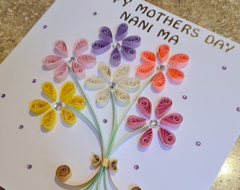 Mothers day card, Quilled cards, Happy Birthday card, Greetings card, Card for her, Flower bouquet