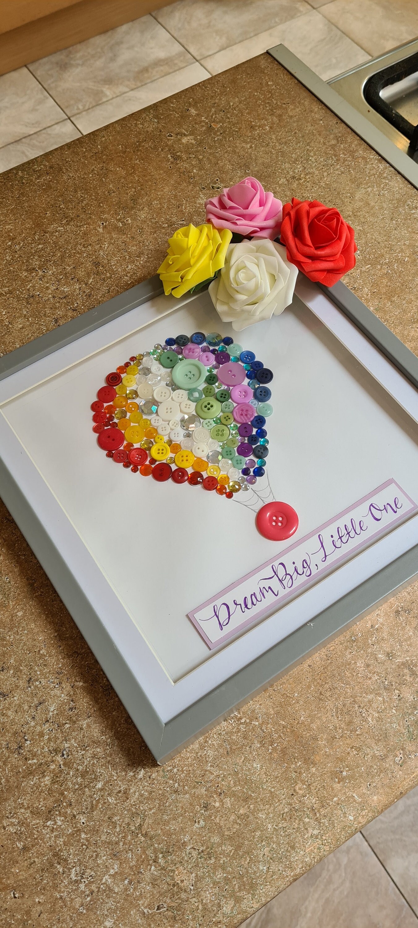 Button Hot Air Balloon Shadow Box Frame Rainbow Themed Gift Etsy