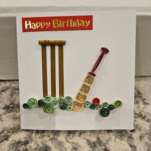 Verjaardagskaarten voor hem, cricketkaarten, Quilled Cards, handgemaakte kaarten, gepersonaliseerde kaarten, Quilled Cricket Cards, gefeliciteerd met je verjaardag