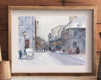 Print Winter City Oil Painting Edinburgh Snowy Street Print Scotland City Landscape Print Cityscape Print On Canvas