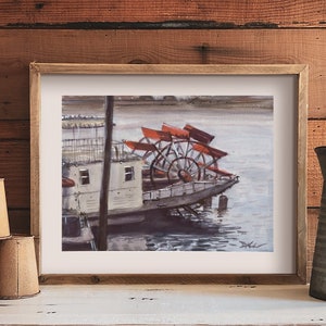 Watercolor Giclee Print, &quot;Riverboat&quot;- A quiet day on the Mississippi River.